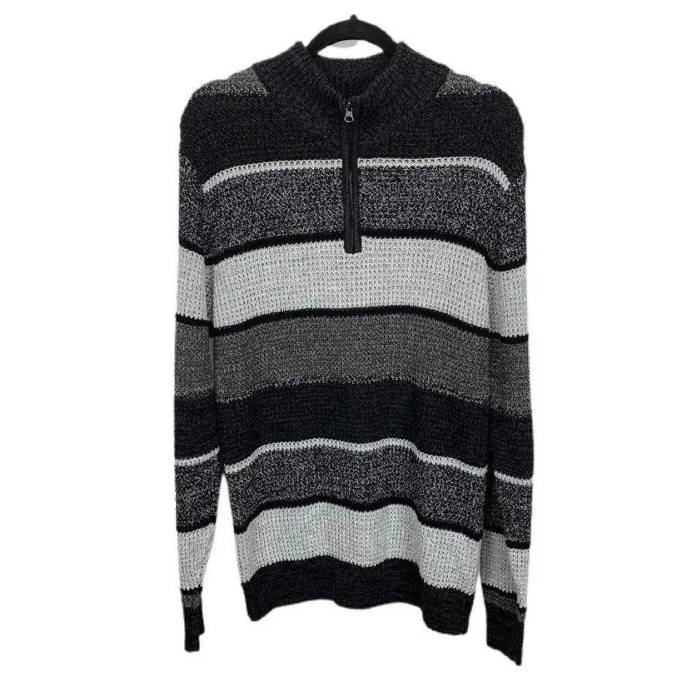 Carbon Quarter Zip Striped‎ Sweater Pullover Cotton